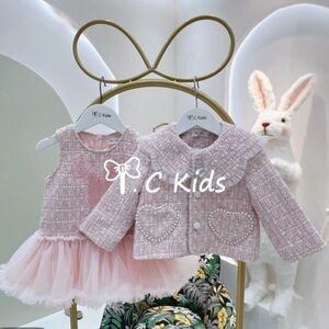 Pink Tweed Dress and Jacket Set for Kids